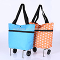 Reusable Foldable Wheeled Polyester Shopping Cart Trolley Bag For Promotion And Travel